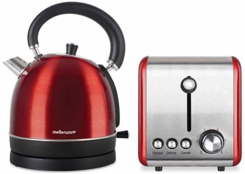 Mellerware Stainless Steel Red Toaster and Kettle Mellerware
