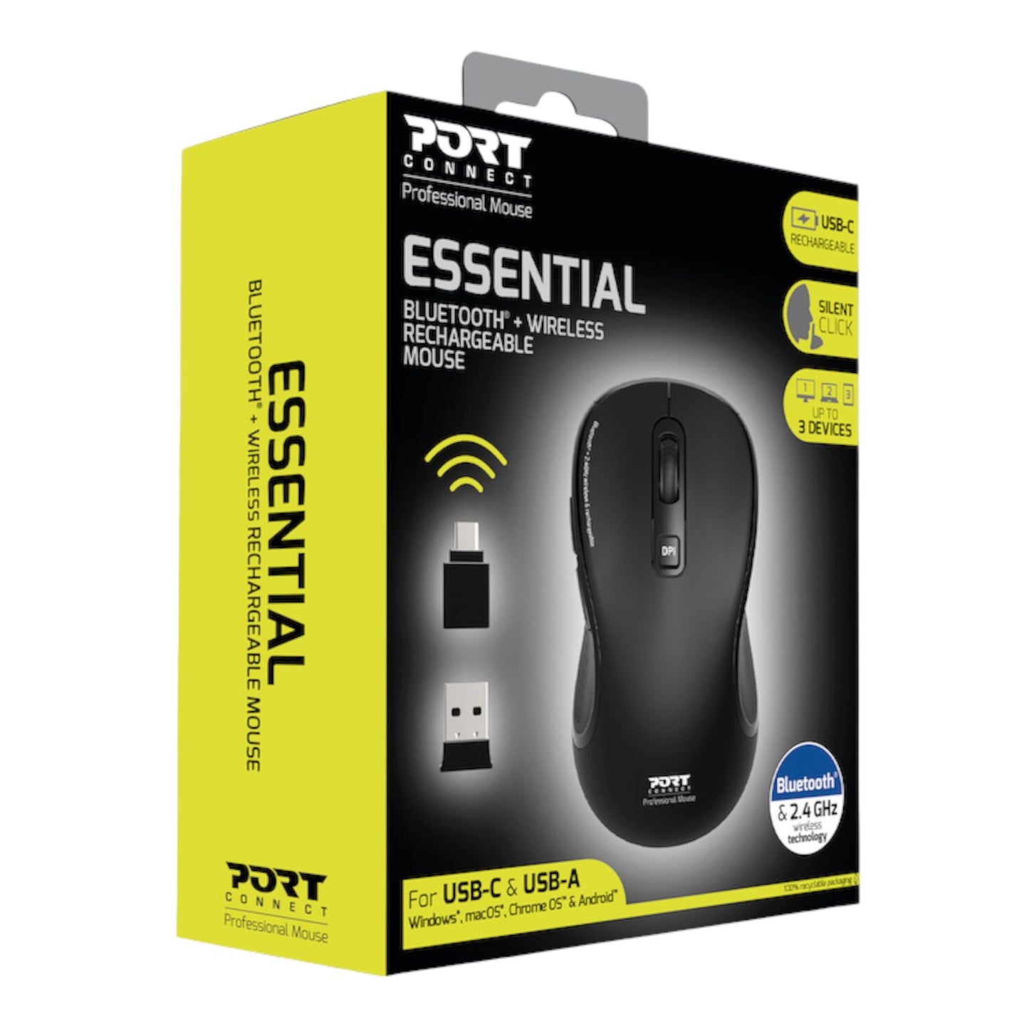 Port Connect Essential Bluetooth Wireless Rechargeable Mouse Port