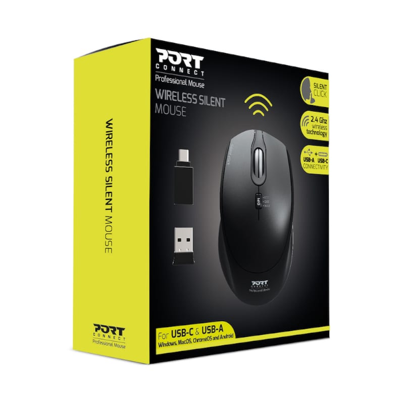 Port Connect Silent 1600DPI 3 Button Wireless Mouse – Black Port
