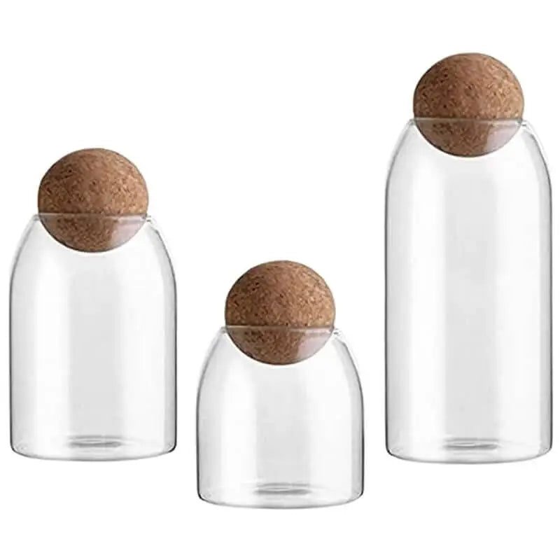 3 Piece Glass Jars with Airtight Ball Cork Lid Y.M Techprops