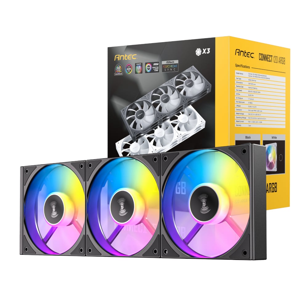 Antec Connect 120 ARGB PWM Fan 3 Pack – Black Antec