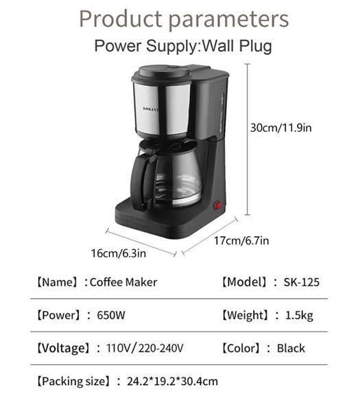 Sokany Black And Silver 900ml Coffee Maker Sokany