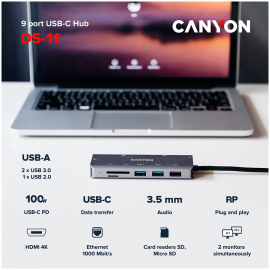 CANYON hub DS-11 9in1 USB-C Space Grey CANYON