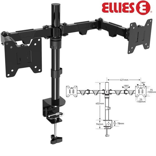 Ellies Double Arm Height Adjustable Desktop Screen Mount