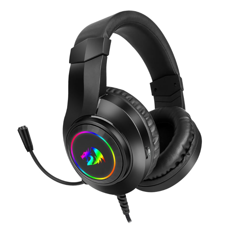 REDRAGON Over-Ear HYLAS Aux (Mic & Headset)|USB (Power Only) RGB Gaming Headset – Black