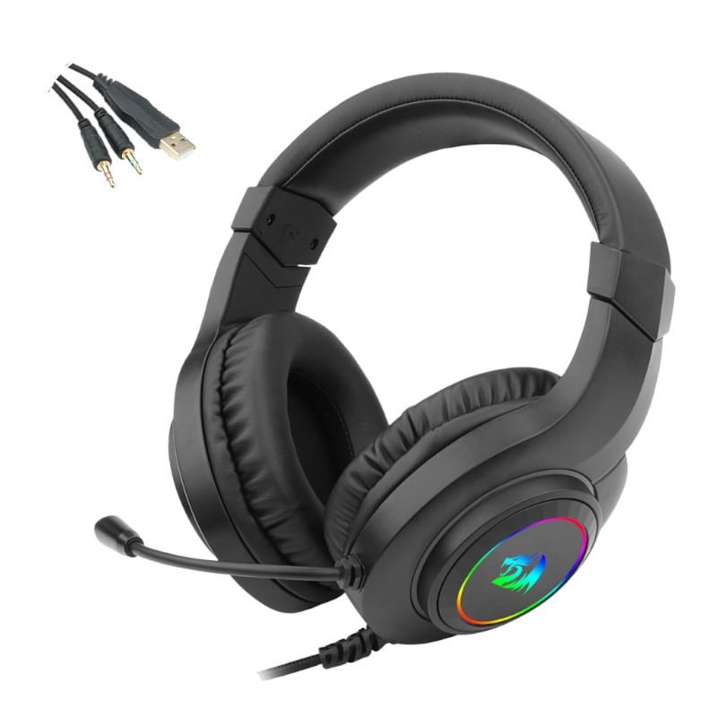 REDRAGON Over-Ear HYLAS Aux (Mic & Headset)|USB (Power Only) RGB Gaming Headset – Black