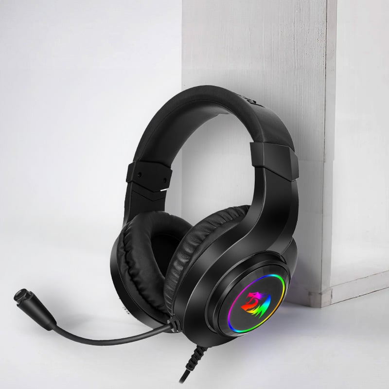 REDRAGON Over-Ear HYLAS Aux (Mic & Headset)|USB (Power Only) RGB Gaming Headset – Black