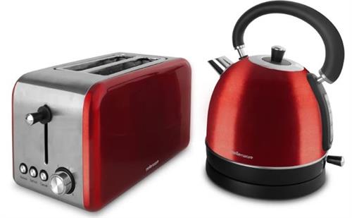 Mellerware Stainless Steel Red Toaster and Kettle Mellerware