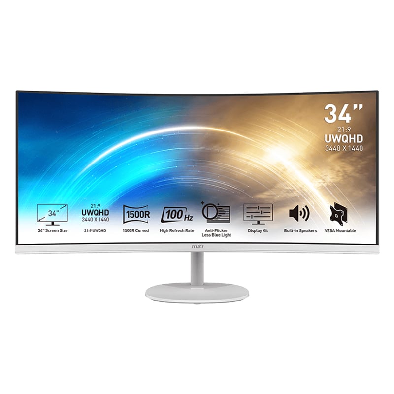 MSI PRO MP341CQ Professional Monitor 3440×1440 (UWQHD) VA 1ms 100Hz HDMI White LG