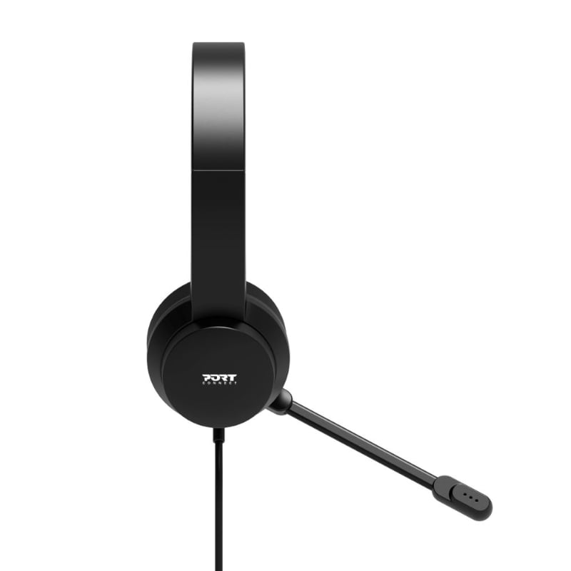 Port Connect USB Headset 1.8m Cable with Mic and Padded/Soft Cushions Black Port