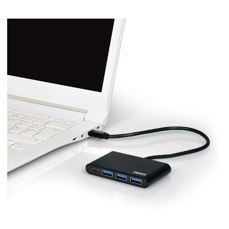 Port USB Type-C to 3 x USB3.0 and 1 x Type-C PD 30cm 4 Port Hub – Black Port