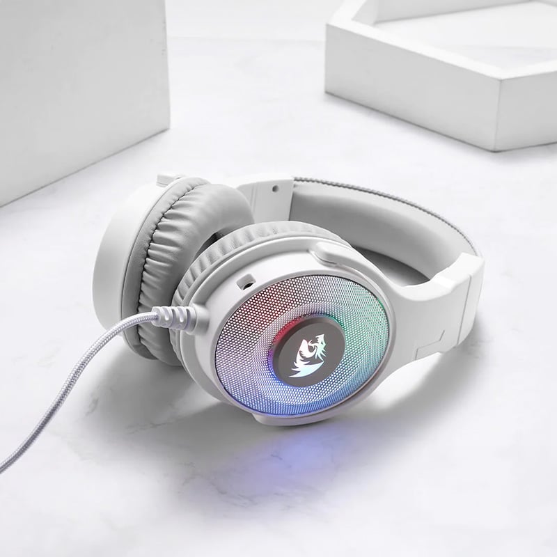 REDRAGON Over-Ear PANDORA USB (Power Only)|Aux (Mic & Headset) RGB Gaming Headset – White Redragon